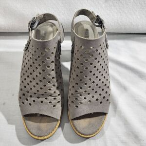 White Mountain LEATHER Open Toe Sandal Bootie Women's 6.5 M Beige Tan Block Heel